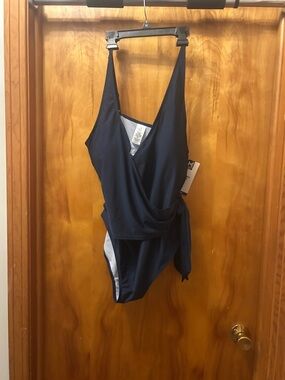 Navy Wrap One-Piece Swimsuit